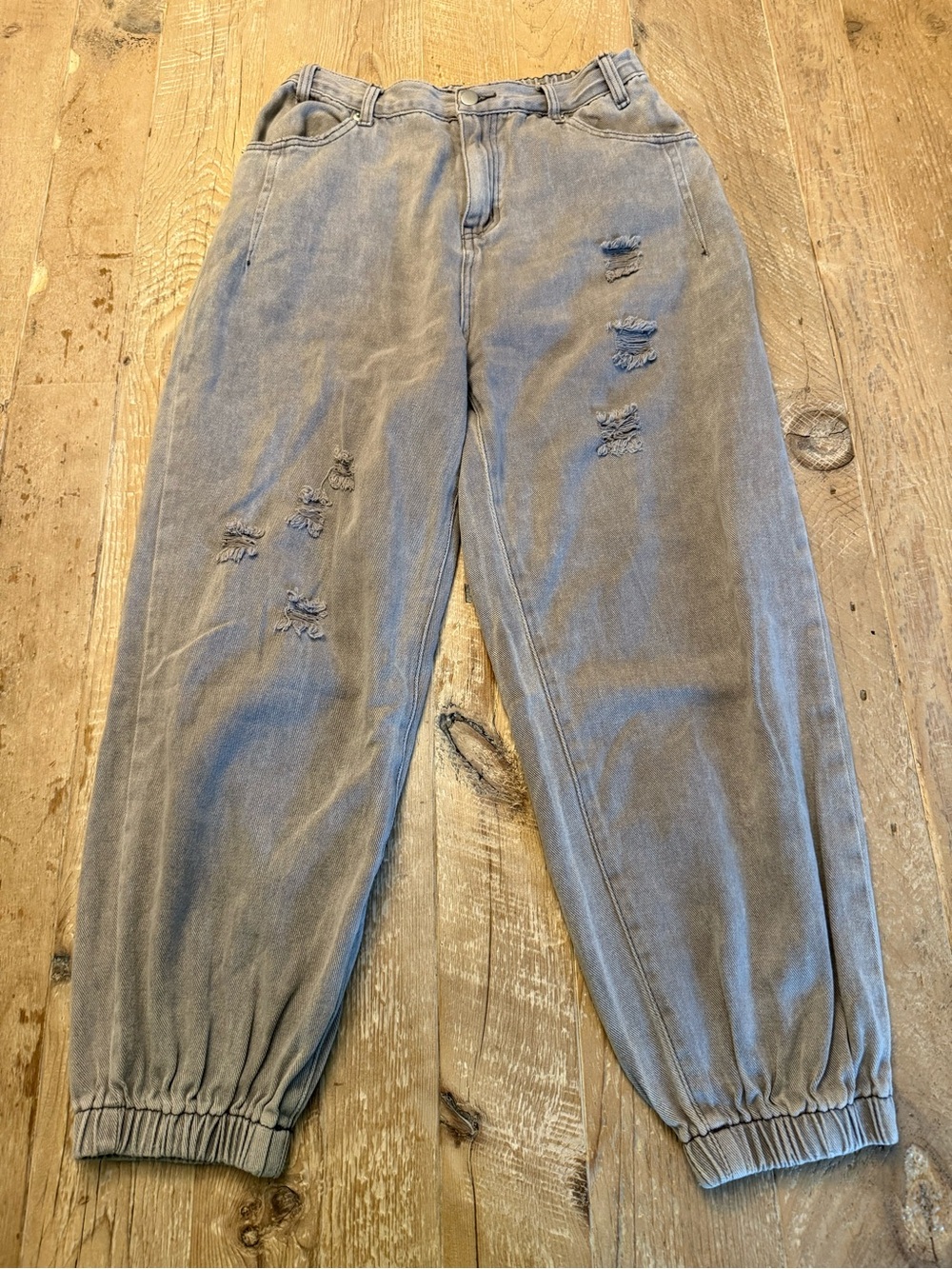 POL Distressed High-Waist Women’s Jogger Jeans - Vintage Gray M
